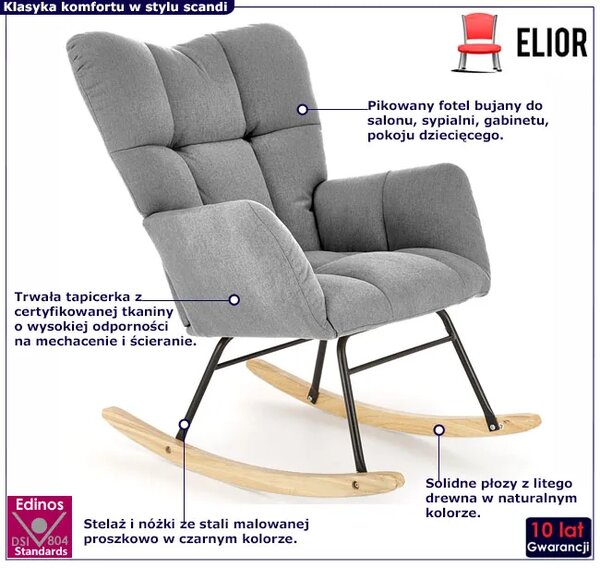 Popielaty skandynawski fotel bujany R7-T37