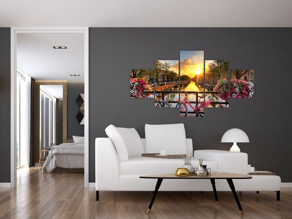 Obraz - Wschód słońca w Amsterdamie (125x70 cm)