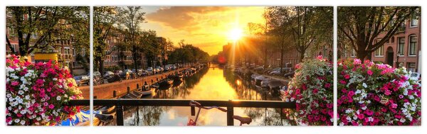 Obraz - Wschód słońca w Amsterdamie (170x50 cm)