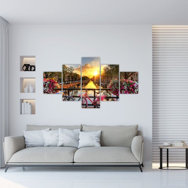 Obraz - Wschód słońca w Amsterdamie (125x70 cm)
