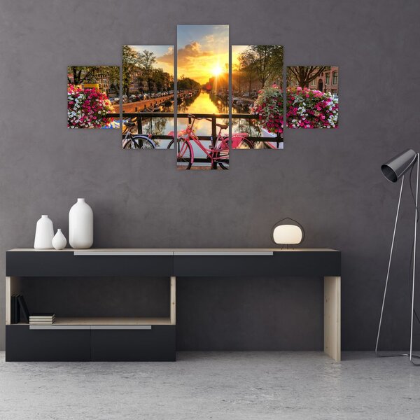 Obraz - Wschód słońca w Amsterdamie (125x70 cm)