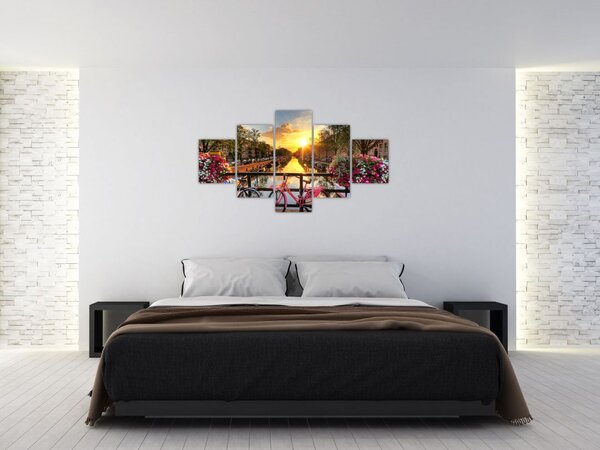 Obraz - Wschód słońca w Amsterdamie (125x70 cm)