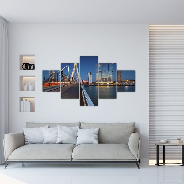 Obraz - Zmierzch w Rotterdamie, Holandia (125x70 cm)
