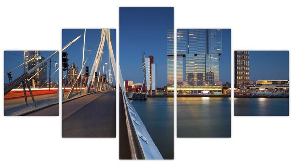 Obraz - Zmierzch w Rotterdamie, Holandia (125x70 cm)