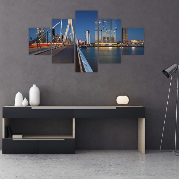 Obraz - Zmierzch w Rotterdamie, Holandia (125x70 cm)
