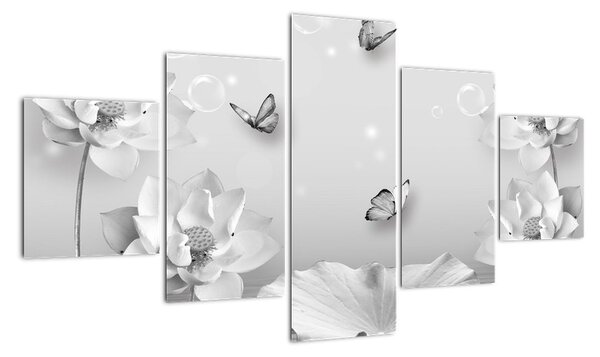 Obraz - Kwiatowy wzór z motylkami (125x70 cm)