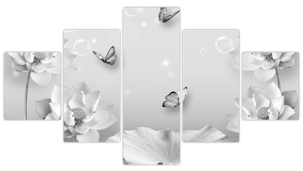 Obraz - Kwiatowy wzór z motylkami (125x70 cm)