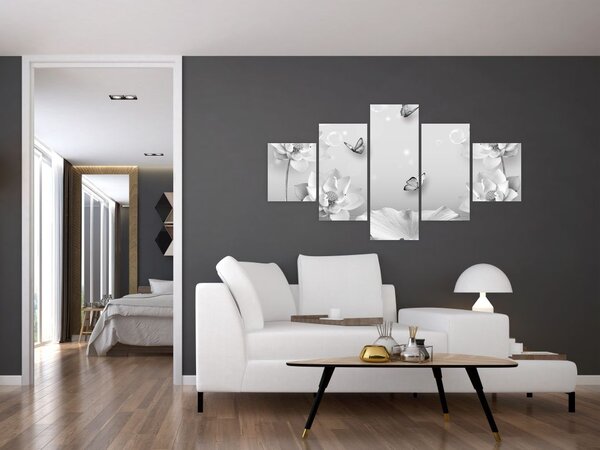 Obraz - Kwiatowy wzór z motylkami (125x70 cm)