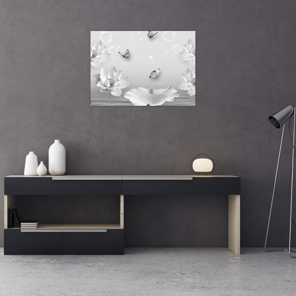 Obraz - Kwiatowy wzór z motylkami (70x50 cm)