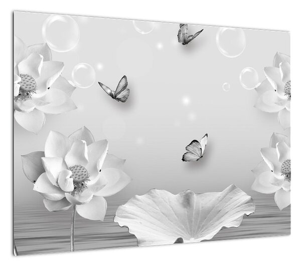 Obraz - Kwiatowy wzór z motylkami (70x50 cm)