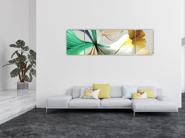 Obraz - Liście z piórami (170x50 cm)