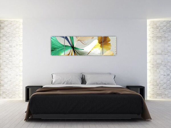 Obraz - Liście z piórami (170x50 cm)
