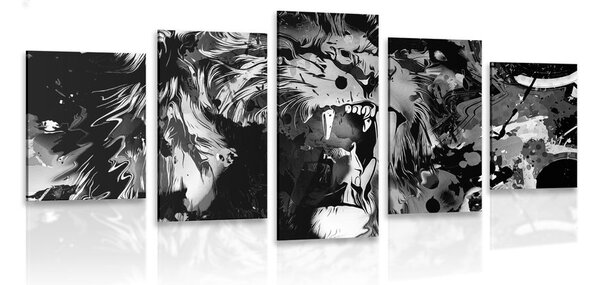 5-częściowy obraz głowa lwa w czarnobiałym kolorze