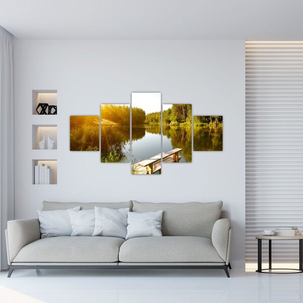 Obraz - Jezioro w pobliżu lasu (125x70 cm)