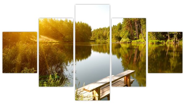 Obraz - Jezioro w pobliżu lasu (125x70 cm)