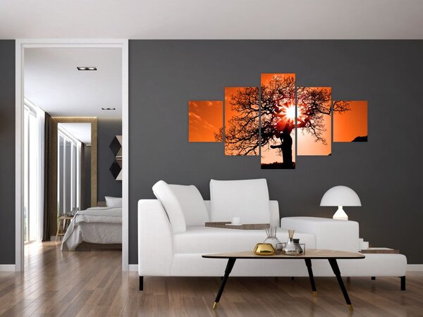 Obraz - Dąb o zachodzie słońca (125x70 cm)
