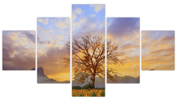 Obraz - Pejzaż ze słonecznikami (125x70 cm)