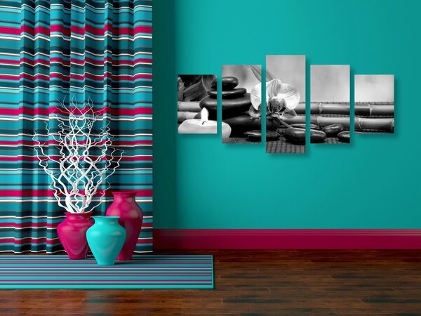 5-częściowy obraz Feng Shui zacisze w czarnobiałym kolorze