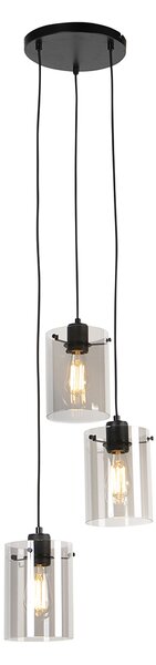 Inteligentna lampa wisząca czarna z przydymionym szkłem z 3 Wifi ST64 - Dome