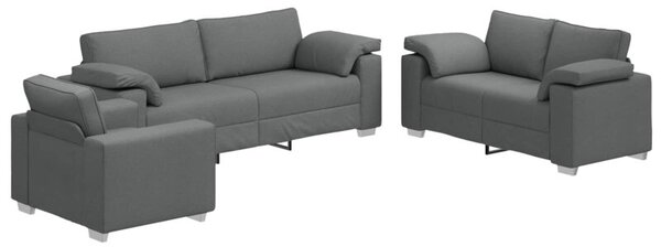 Sofa 3 szt. ciemnoszary tkanina lniana