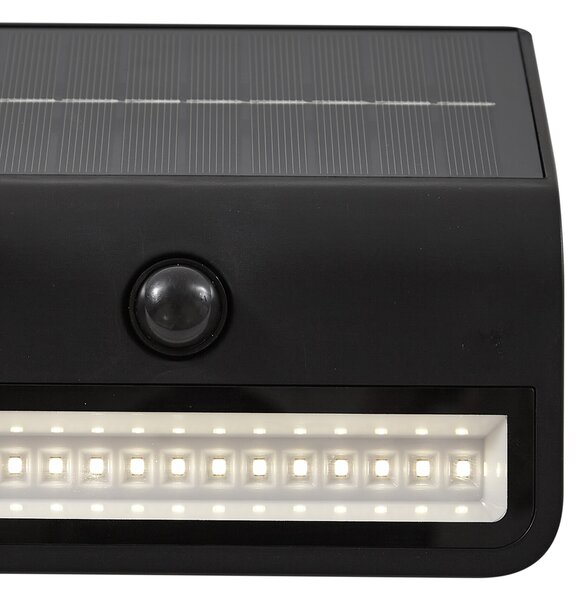 Zewnętrzna lampa ścienna czarna z LED IP54 z czujnikiem ruchu solarna - Floody