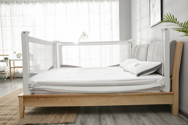 Barierka do łóżka Monkey Mum® Premium - 130 cm - jasnoszara