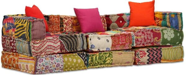 Puf moduÅowy, 3-osobowy, patchwork, tkanina
