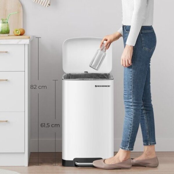 Kosz na śmieci z wolnym zamykaniem SLOW, 30l, biała SongmicsHome