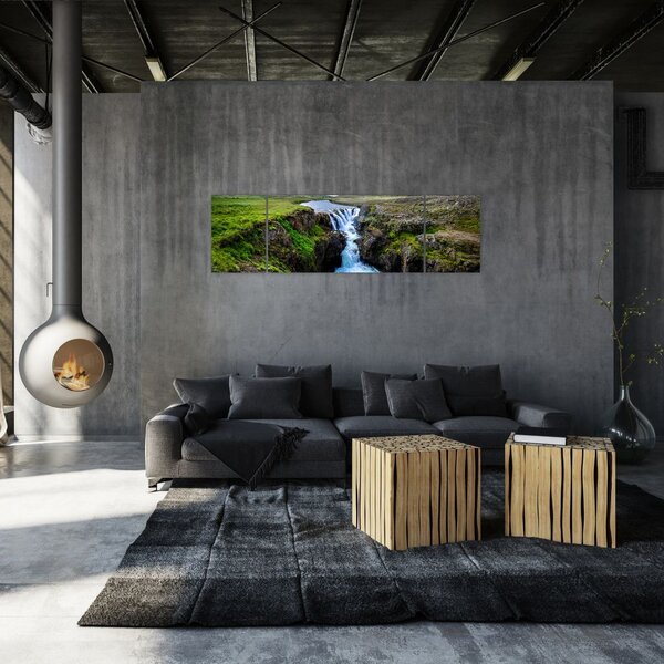 Obraz wodospadu między skałami (170x50 cm)