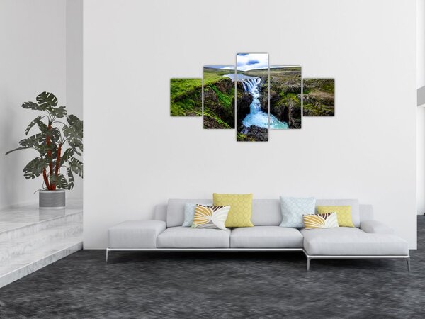 Obraz wodospadu między skałami (125x70 cm)