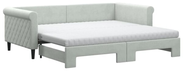 Sofa rozsuwana z materacami, jasnoszara, 90x190 cm, aksamit