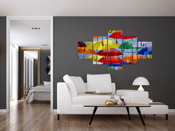 Obraz kolorowych parasoli (125x70 cm)