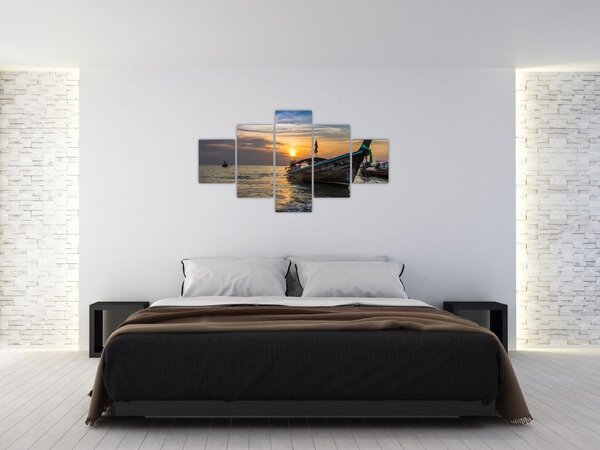 Obraz statku na brzegu (125x70 cm)