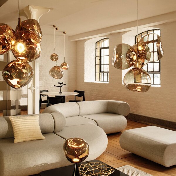 Tom Dixon Lampa wisząca designerska Melt Mini, możliwość ściemniania, mosiężny / złoty, salon / jadalnia, tworzywo sztuczne, design