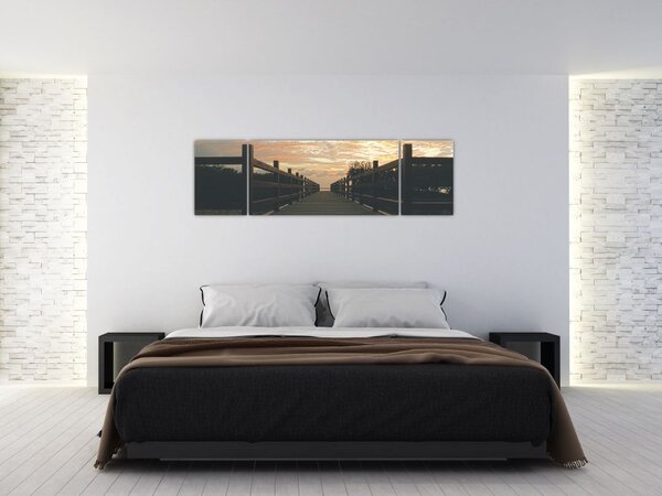 Obraz drewnianego pomostu nad jeziorem (170x50 cm)