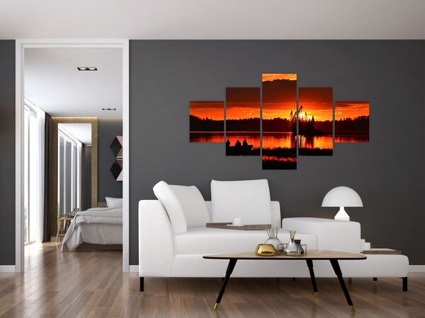 Obraz - Rybacy na jeziorze (125x70 cm)