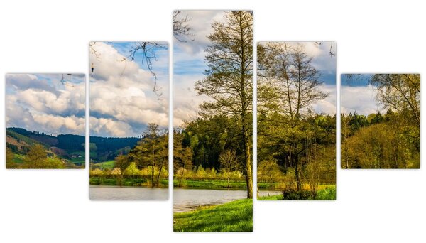 Obraz łodzi nad jeziorem (125x70 cm)