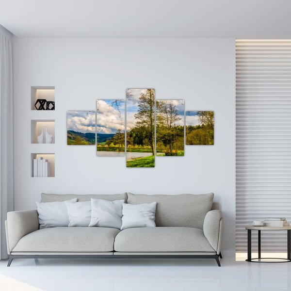 Obraz łodzi nad jeziorem (125x70 cm)