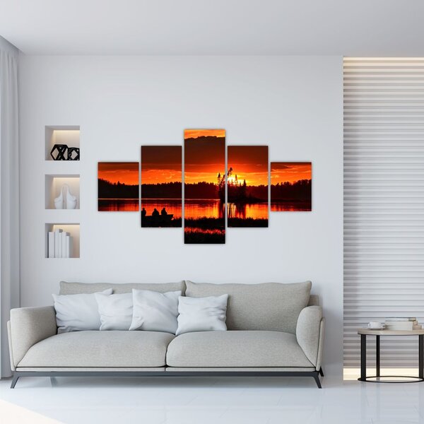Obraz - Rybacy na jeziorze (125x70 cm)