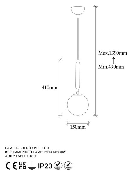 Biała/w kolorze mosiądzu lampa wisząca ze szklanym kloszem ø 15 cm King – Opviq lights