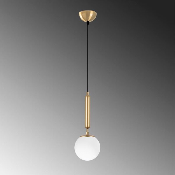 Biała/w kolorze mosiądzu lampa wisząca ze szklanym kloszem ø 15 cm King – Opviq lights