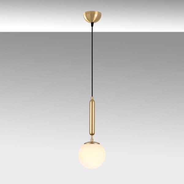 Biała/w kolorze mosiądzu lampa wisząca ze szklanym kloszem ø 15 cm King – Opviq lights