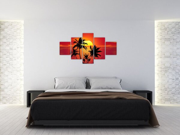 Obraz sylwetki wyspy z palmami (125x70 cm)