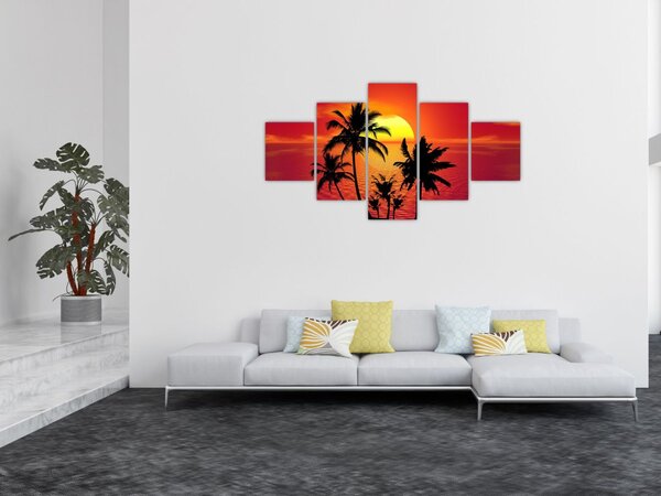 Obraz sylwetki wyspy z palmami (125x70 cm)