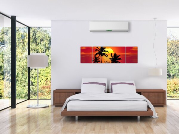 Obraz sylwetki wyspy z palmami (170x50 cm)