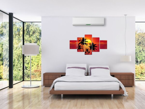 Obraz sylwetki wyspy z palmami (125x70 cm)