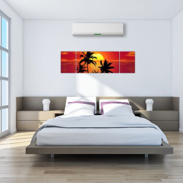 Obraz sylwetki wyspy z palmami (170x50 cm)