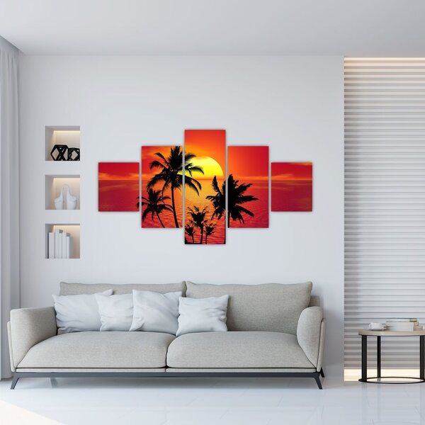 Obraz sylwetki wyspy z palmami (125x70 cm)