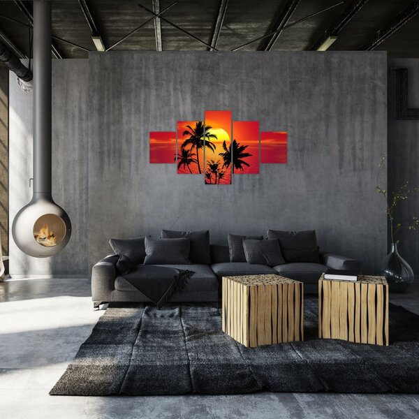 Obraz sylwetki wyspy z palmami (125x70 cm)