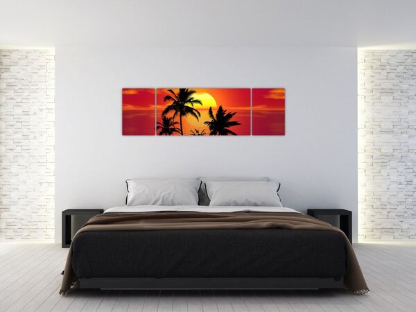 Obraz sylwetki wyspy z palmami (170x50 cm)